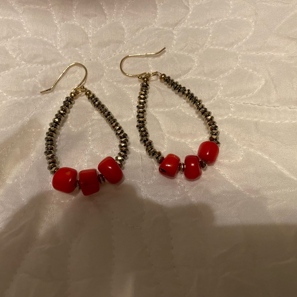 COPY - Barse Red and Bronze Drop Earrings!  EUC!